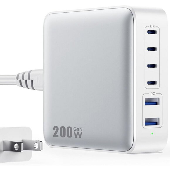 USB-C CHARGING STATION - NEW - Charger Block Hub for Laptop Phone - 6 Port 200W - Picture 3 of 5